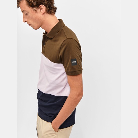 Aigle Short-sleeved Cotton Polo Shirts Men Khaki/White/Navy ZA-34615